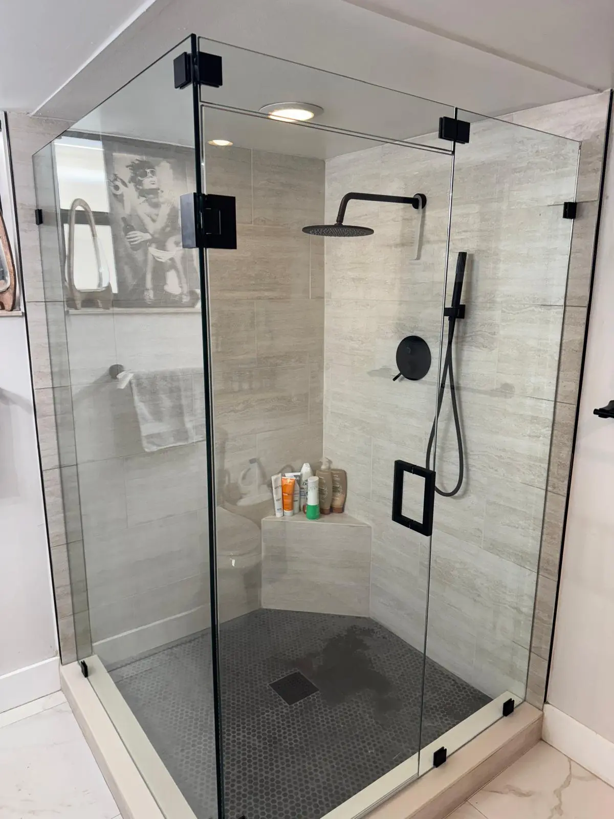 Sliding glass shower door installation, New Providence Bahamas