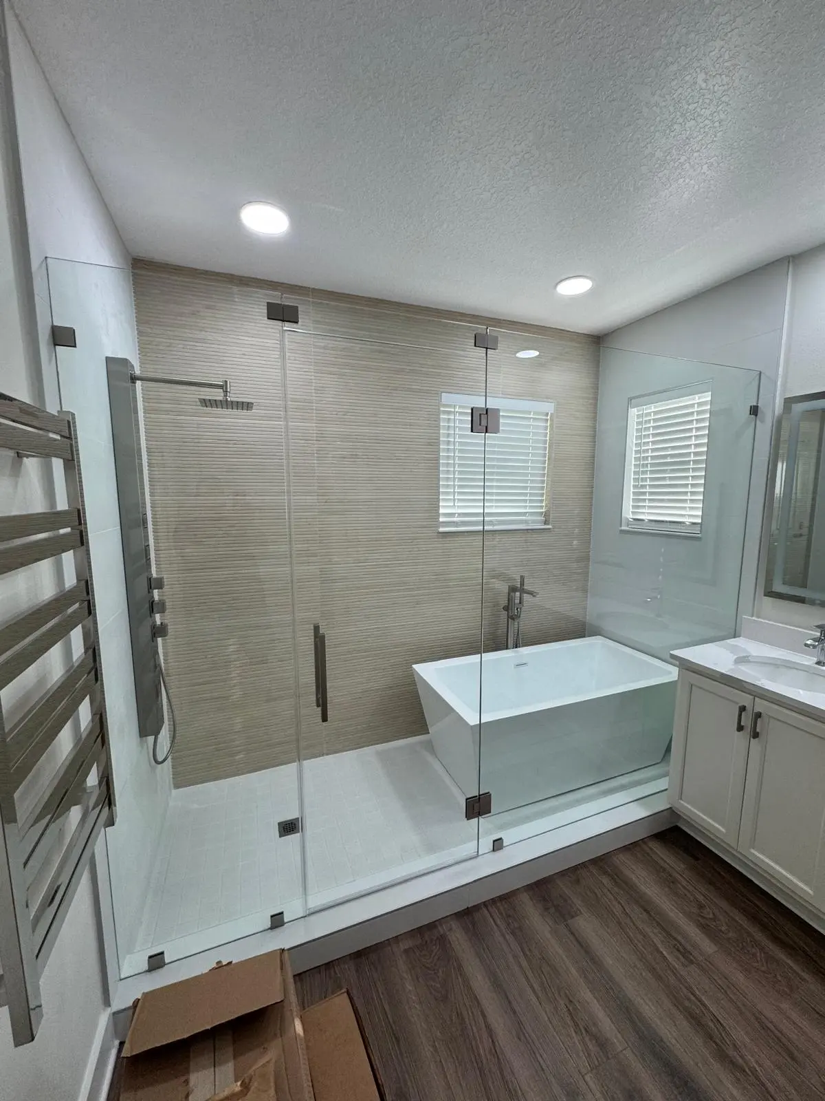 Walk-in glass shower enclosure, Cable Beach Nassau bathroom remodel